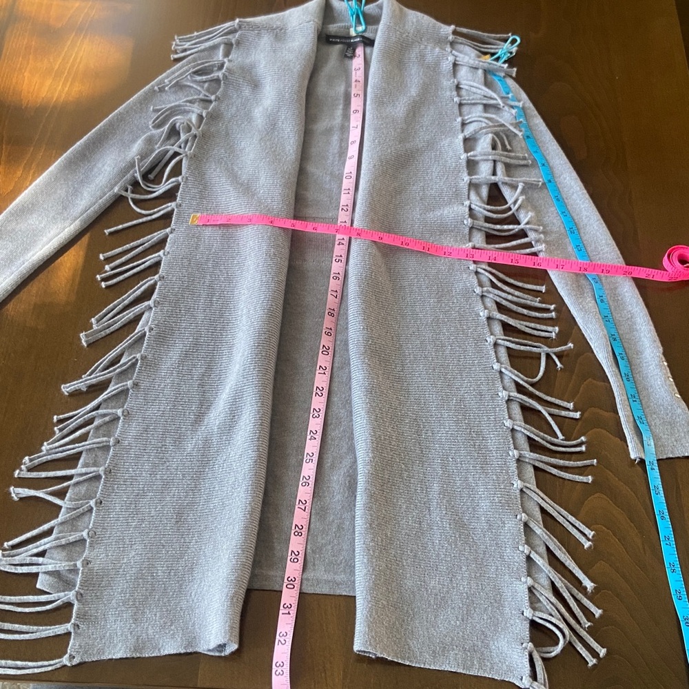 White House Black Market Gray Fringe Cardigan, size Small - Picture 11 of 15
